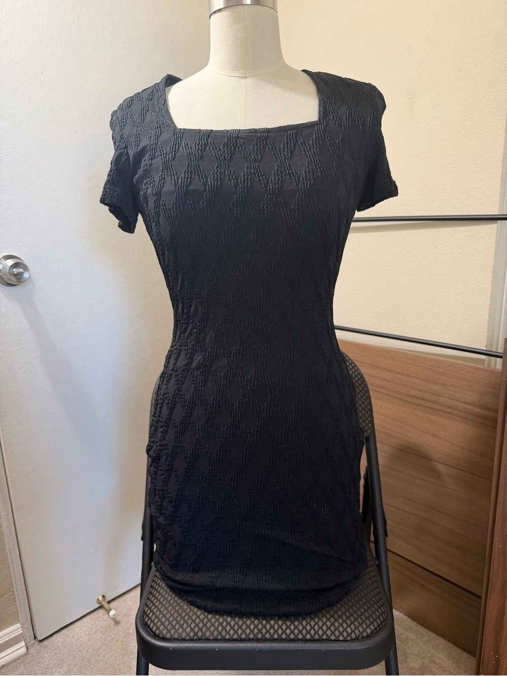 Joseph Ribkoff Black Textured Square-Neck Midi Dress